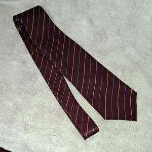 Perry Ellis Burgundy Silk Tie with Blue and Grey Stripes